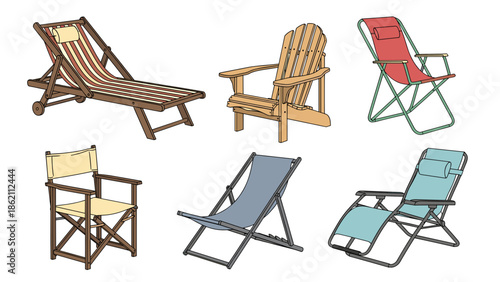 Assorted Colorful Outdoor Lounge Chairs and Deck Chairs