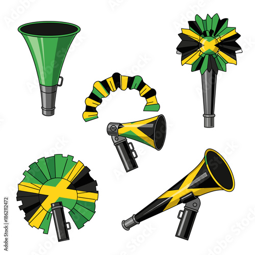 Vibrant Jamaica Flag Party Horns and Noisemakers Set