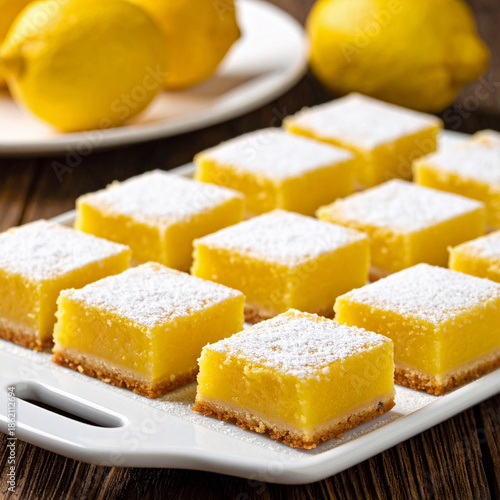 Homemade Lemon Squares with a dusting of icing sugar
