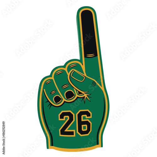 Green Foam Finger with Number 26 and Gold Design