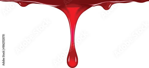 Red blood dripping effect on white background