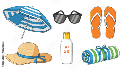 Colorful Summer Beach Accessories Flat Design