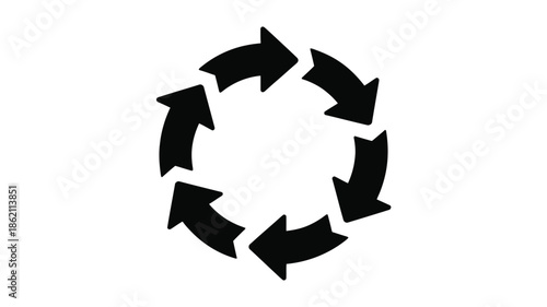 Circular arrangement of black arrows forming a complete rotational cycle