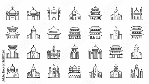 Collection of Diverse Architectural Building Icons Representing Global Landmarks.