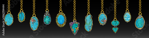 Jewelry design banner turquoise art necklace by hand drawn.	
