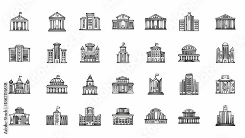 Collection of Hand Drawn Architectural Building Illustrations.
