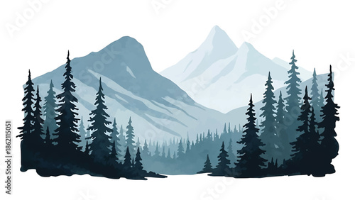 Modern vector watercolor-style nature wallpaper inspired by national park landscapes with forests and mountains, scenic outdoor background for wallpaper and branding use