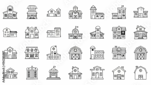 Collection of diverse building outlines in a grid format.