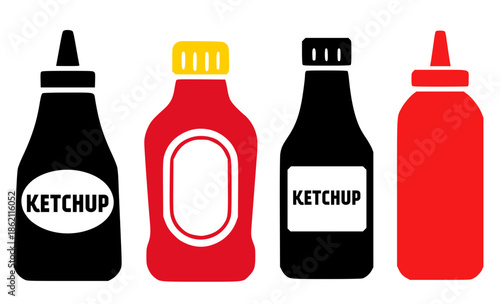 4 ketchup illustration icons, silhouette, transparent background