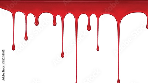 Red blood dripping effect on white background
