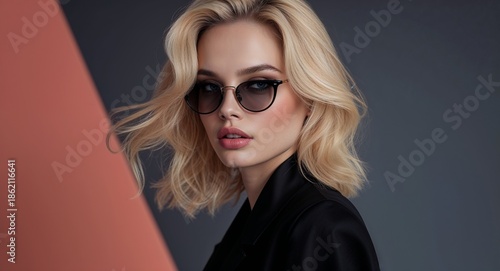 Wallpaper Mural black modern posing on high contrast fashion background blonde pretty woman portrait fashion style concept photoshoot for banner Torontodigital.ca