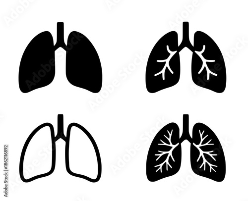 4 lung illustration icons, silhouette, transparent background