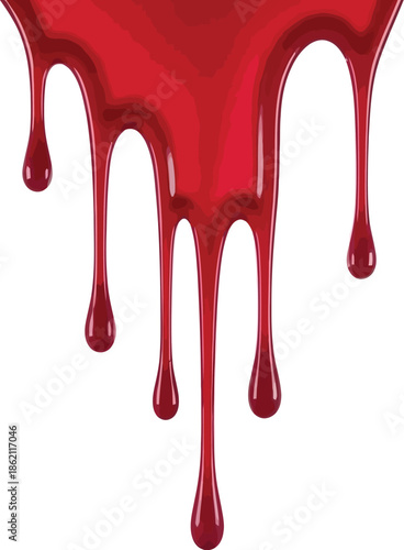Red blood dripping effect on white background