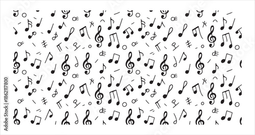 Music notes and symbols seamless pattern vector background of musical melody composition