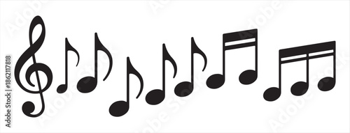 Music staff with various notes and a treble clef isolated on white background musical symbol