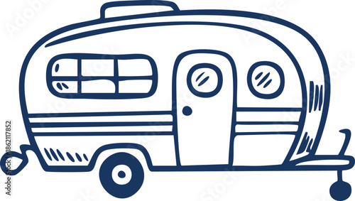 Line Art Illustration of a Caravan