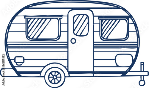 Line Art Illustration of a Caravan