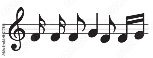 Musical notes and clef on staff simple flat design for web and print graphic elements