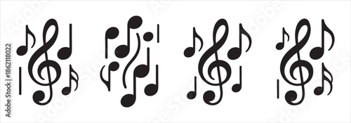 Set of musical notes with treble clef and bar lines vector illustration, music symbols