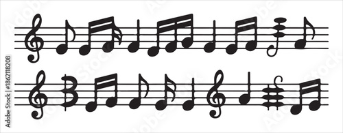 Musical notation staff with various notes and clef signs illustrating musical composition elements