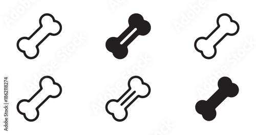 Dog bone icon variations set for pet food packaging and veterinary branding design vector graphics
