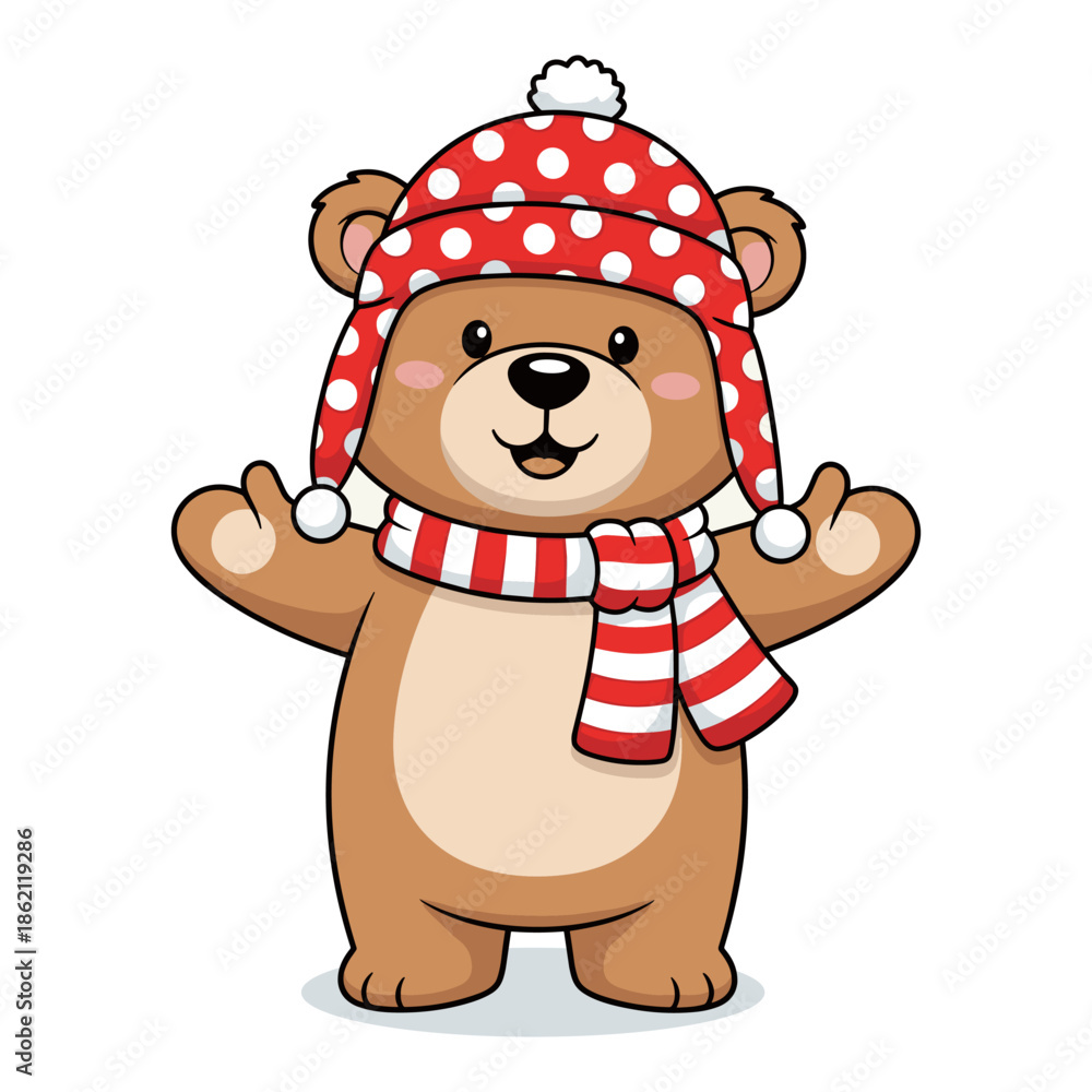 Obraz premium Cheerful bear in winter gear Vector