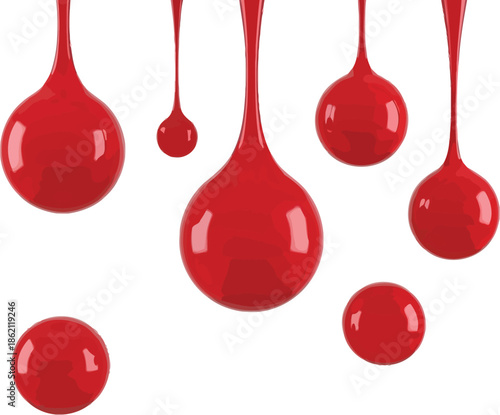 Red blood dripping effect on white background