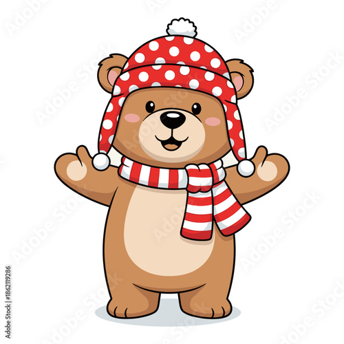 Cheerful bear in winter gear Vector