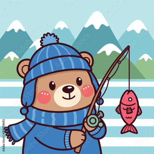 Bear fishing in mountain lake Vector