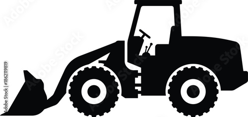Front loader tractor silhouette heavy construction machinery agricultural equipment industrial vehicle isolated on white background illustration vector design concept art