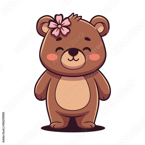 Adorable brown bear with flower Vector