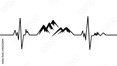 Mountains and heartbeat line art A minimalist nature and life fusion