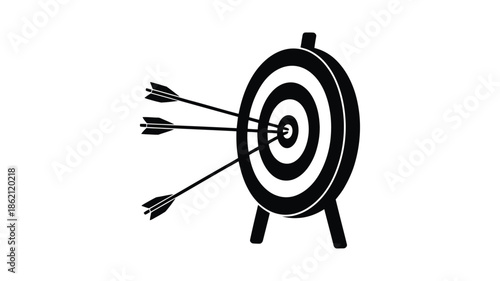 A black and white target with three arrows hitting close to the center