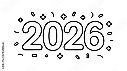 A simple black and white line drawing depicting the year two thousand twenty six