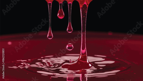 Red blood dripping effect on white background