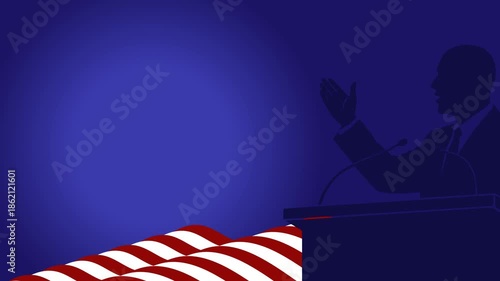 Martin Luther King Jr Silhouette Giving Speech on Podium with American Flag Background