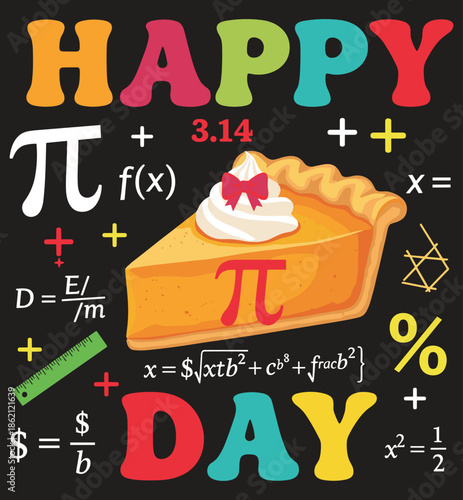 Funny Pi Day Math Teacher T-Shirt Design with Mathematical Formulas and Symbols.
