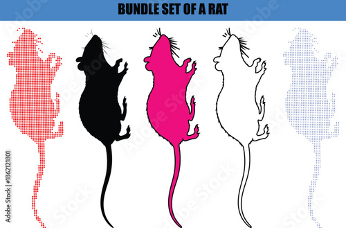 Minimalist Rat Silhouette with Elegant Line Art Border and Abstract Dotted Shading; Creative Dot Art and Outline Vector of a Rodent for Animal Care and Pet Branding.