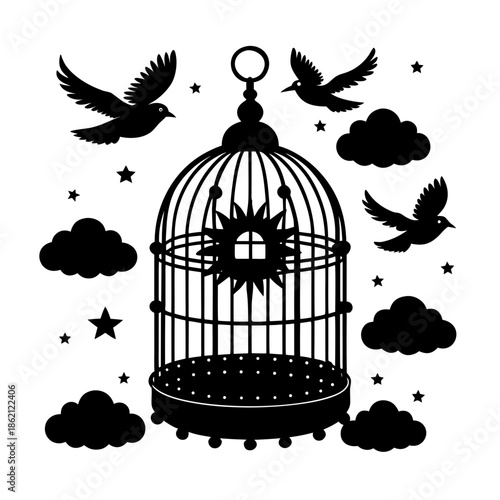 regal steampunk aviary teeming with clockwork bird.svg