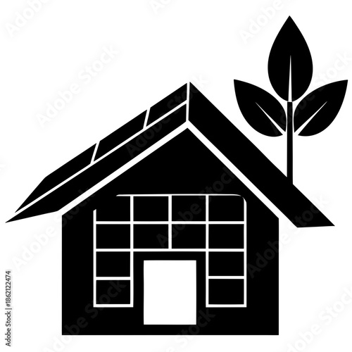 a clean house silhouette with large solar panels o.svg