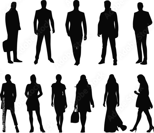 Silhouettes of Style: A collection of diverse silhouettes showcases varying fashion styles and poses, embodying elegance and contemporary trends.