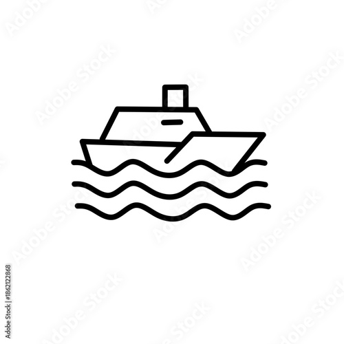 Ship and Ocean Waves Line Icon