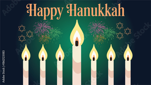 Celebrate Hanukkah with a beautiful menorah and the city of Jerusalem in the background for an elegant festive design