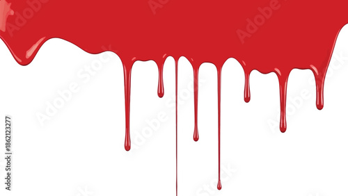 Red blood dripping effect on white background