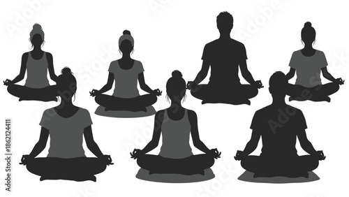 Group of people practicing yoga together in meditation pose