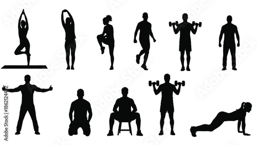 People doing different types of exercise silhouette