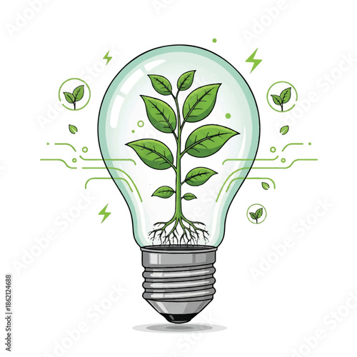 Growth Inside a Light Bulb: Eco Innovation and Green Idea Symbol.