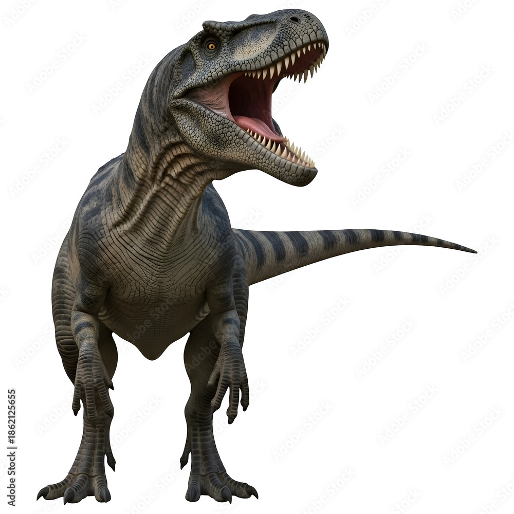 Fototapeta premium Tyrannosaurus Rex Dinosaur Front View 3D Illustration Isolated on White Background