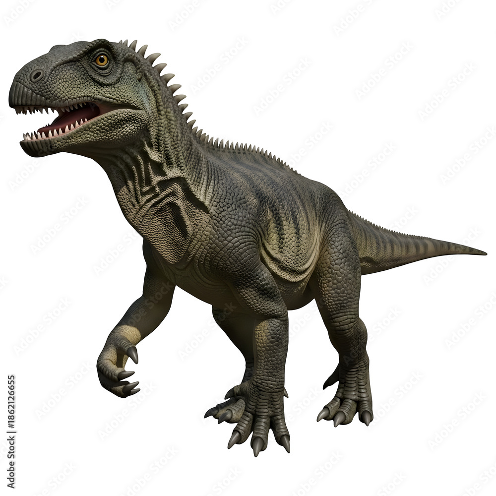 Obraz premium Megalosaurus Dinosaur Side View 3D Illustration Isolated on White Background