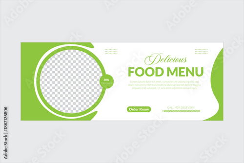 Delicious Food Menu Banner Template with 30 Percent Discount